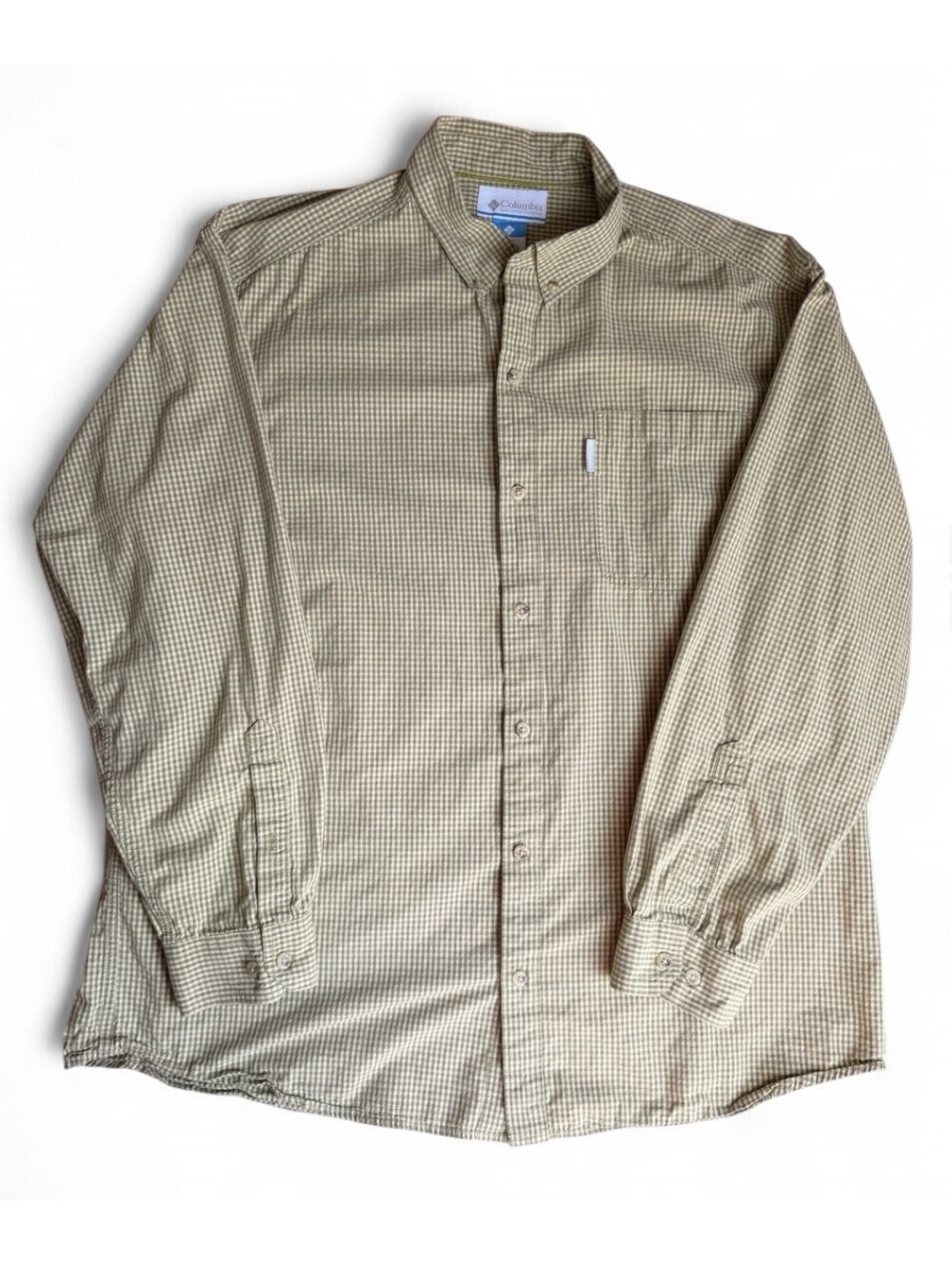 Columbia Shirt Men’s XL Olive Gingham Button Down Long Sleeve
